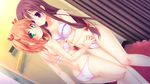  2girls asakawa_sayaka ass blush bra breast_grab game_cg green_eyes long_hair mahou_shoujo_no_ani orange_hair panties purple_eyes purple_hair short_hair shoujo_ai suou_kaede underwear yayoi_and_nagi 