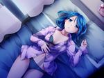  bed blue blue_eyes blue_hair bra hunie_pop navel nikki_ann-marie ninamo open_shirt underwear 