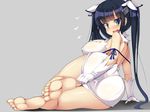  ass barefoot black_hair dress dungeon_ni_deai_wo_motomeru_no_wa_machigatteiru_darou_ka erect_nipples hestia_(danmachi) long_hair no_bra panties see_through torisan twintails underwear 