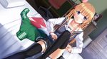  ashizuki bed blonde_hair blue_eyes book long_hair ribbons saenai_heroine_no_sodatekata sawamura_spencer_eriri seifuku skirt thighhighs 