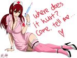  breasts cleavage erza_scarlet fairy_tail garter gray headband nurse red_hair signed tagme_(artist) thighhighs wristwear 