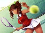  brown_hair dark_skin gray_eyes hunie_pop lola_rembrite long_hair ninamo sport tennis 