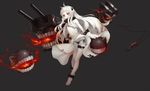  barefoot dress gray horns kantai_collection long_hair northern_ocean_hime panties red_eyes underwear white_hair zealt 