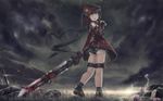  armor ass black_hair blood clouds fang flowers grass gray hat lilith_parker long_hair night novcel original sky stars sword twintails watermark weapon yellow_eyes 