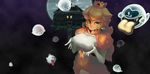  blonde_hair blue_eyes blush breast_hold building crown demon dress king_boo koki_(ryoushikiha) luigi&#039;s_mansion moon navel night nintendo princess_peach super_mario super_smash_bros. 