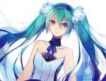  7th_dragon_2020 blue_eyes blue_hair choker hatsune_miku long_hair lyiet polychromatic twintails vocaloid watermark white 