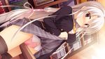  ayachi_nene blush game_cg gray_hair long_hair masturbation muririn panties purple_eyes pussy_juice sanoba_witch seifuku skirt skirt_lift thighhighs underwear yuzusoft 