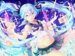  animal aqua_hair bottle_miku bow bubbles fish green_eyes hatsune_miku long_hair navel nomio panties ribbons see_through seifuku skirt striped_panties twintails underwear vocaloid 