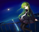  blush building green_eyes green_hair kantai_collection long_hair moon nagatsuki_(kancolle) night pantyhose seifuku skirt tie water yuyumi_(yuurei) 