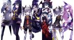  animal_ears benghuai_xueyuan black_hair blue_eyes blue_hair bronya_zaychik cici gloves headband horns katana kiana_kaslana long_hair original pink_hair pointed_ears raiden_mei red_eyes seifuku skirt sword tagme_(character) thighhighs twintails weapon white_hair zettai_ryouiki 