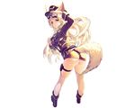  animal_ears ass blonde_hair cherrypin foxgirl hat long_hair nopan open_shirt original tail thighhighs uniform wet white 