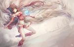  ahri_(league_of_legends) animal_ears brown_hair erect_nipples jay_xu kneehighs league_of_legends long_hair magic multiple_tails tail yellow_eyes 