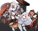  2girls armor breasts dress gloves kamui0226 kantai_collection long_hair northern_ocean_hime panties red_eyes seaport_hime underwear white_hair 