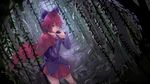  bow cape forest kaatoso red_eyes red_hair sekibanki short_hair skirt touhou tree 