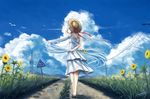  animal bird clouds flowers grass hat long_hair sky sombernight summer_dress 