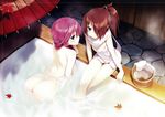  2girls asami_lilith ass bath kazama_levi leaves nao_akinari nude onsen towel trinity_seven water wet 
