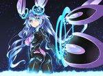  ass blue_eyes bodysuit breasts erect_nipples hyperdimension_neptunia long_hair neptune next_purple purple_heart shinozuka_atsuto skintight 