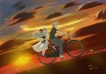  bicycle bunny dress grass gray_hair kasugano_haruka kasugano_sora long_hair short_hair signed sombernight sunset yosuga_no_sora 
