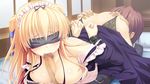  bed blindfold blonde_hair blush bondage breasts censored ensemble_(company) fellatio game_cg garter_belt headdress jinguuji_reika kanojo_wa_ecchi_de_midara_na_hentai long_hair maid no_bra nopan open_shirt penis ribbons 