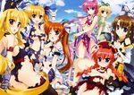  bicolored_eyes blonde_hair blue_eyes brown_hair choker fate_testarossa fujima_takuya green_eyes long_hair mahou_shoujo_lyrical_nanoha mahou_shoujo_lyrical_nanoha_vivid orange_hair pink_hair purple_eyes red_eyes sacred_heart shamal short_hair signum sword takamachi_nanoha torn_clothes vita vivio weapon wristwear yagami_hayate 