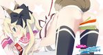  anal animal_ears ass blonde_hair bow breasts cross food green_eyes logo masturbation misa_brigitta_cristelis open_shirt pussy_juice tail thighhighs torinannkotsukushi twinkle_crusaders twintails uncensored underboob 