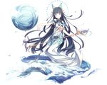  black_hair breasts cleavage dress h2so4 headband long_hair mage magic original staff transparent water 