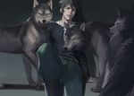  all_male animal black_hair kougami_shinya male naked_cat necklace psycho-pass short_hair wolf 