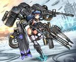  armor blue_eyes blue_hair bodysuit gia gun headphones long_hair mechagirl original sideboob signed thighhighs weapon 