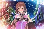  aoyama_nanami blush brown_hair christmas headband sakura-sou_no_pet_na_kanojo scarf snow tree uiu winter yellow_eyes 