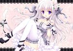  animal_ears blush bow catgirl dress fang flowers hasekura_chiaki lolita_fashion long_hair original purple_eyes ribbons tail thighhighs white_hair 