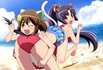  animal_ears ass beach bikini black_hair blush brown_hair catgirl etotama fang megami nyaa-tan swimsuit tagme_(artist) tail uma-tan wink 