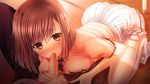  blush brown_hair censored fellatio game_cg himawari_to_koi_no_kioku kazuharu_kina oginohama_akane penis seifuku thighhighs 