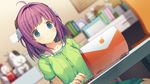  akinashi_yuu ao_no_kanata_no_four_rhythm blue_eyes computer game_cg ichinose_rika pajamas purple_hair short_hair 