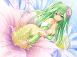  blush breast_hold breasts flowers green_eyes green_hair kounose_akara long_hair nipples nude original s_kanojo 