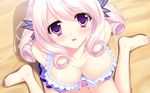  aimi_ravenscroft_christina barefoot blush breasts cleavage game_cg hasegawa_yukino koi_x_koi_=_infinity long_hair peassoft pink_hair purple_eyes 