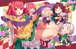  animal_ears bell brown_hair chibi dress fan fang flowers gray_hair hat headband ibara_kasen inubashiri_momiji konpaku_youmu mikan_(bananoha) motoori_kosuzu panties pink_hair red_eyes shameimaru_aya short_hair skirt socks striped_panties sword tail touhou translation_request underwear weapon wolfgirl 