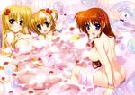  ass bath bathtub bicolored_eyes blonde_hair blush brown_hair fate_testarossa fujima_takuya mahou_shoujo_lyrical_nanoha mahou_shoujo_lyrical_nanoha_vivid nude sacred_heart scan takamachi_nanoha towel vivio wet 