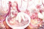  dress flowers hatsune_miku long_hair petals phino_(jinko0094) pink_hair sakura_miku twintails vocaloid water 