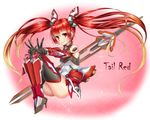  bodysuit doyouwantto long_hair mechagirl ore_twintail_ni_narimasu red_eyes red_hair skintight sword tail_red thighhighs twintails weapon 