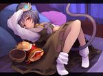  animal animal_ears bed gray_hair mouse mousegirl nazrin red_eyes short_hair socks tail teko touhou 