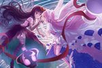  2girls akemi_homura akuma_homura black_hair dress elbow_gloves gloves kaname_madoka li_luo long_hair mahou_shoujo_madoka_magica pink_hair thighhighs ultimate_madoka wings 