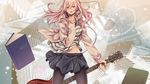  book gahata_meiji guitar headphones instrument long_hair navel pantyhose pink_hair red_eyes skirt toudou_charo utau 