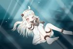  axelcre barefoot blush bubbles dress gloves horns kantai_collection northern_ocean_hime red_eyes white_hair 