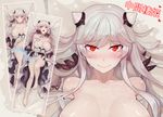  barefoot blush breasts cleavage horns kantai_collection long_hair midway_hime nipples red_eyes walzrj white_hair 