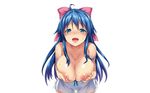  blue_eyes blue_hair blush breast_hold breasts cleavage hisashi_(nekoman) long_hair nipples white 