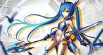  blue_eyes blue_hair bodysuit hc long_hair navel ore_twintail_ni_narimasu tail_blue twintails weapon 