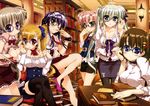  bicolored_eyes blonde_hair blue_eyes blush book bow brown_hair choker corona_timir dress einhart_stratos fujima_takuya glasses green_eyes group long_hair mahou_shoujo_lyrical_nanoha mahou_shoujo_lyrical_nanoha_vivid miura_rinaldi pantyhose paper pink_hair purple_eyes purple_hair red_eyes rio_wezley scan short_hair skirt stockings thighhighs vivio white_hair wink wristwear yagami_hayate 