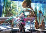  aqua_eyes aqua_hair elbow_gloves fuji_choko hatsune_miku headphones instrument long_hair piano scan thighhighs twintails vocaloid 