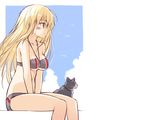  animal anthropomorphism bikini bismarck_(kancolle) blonde_hair cat kantai_collection long_hair oota_yuuichi swimsuit 