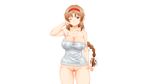  braids breasts brown_eyes brown_hair cleavage d-fragments headband kesuida long_hair nopan pubic_hair ribbons takao_buchou white 